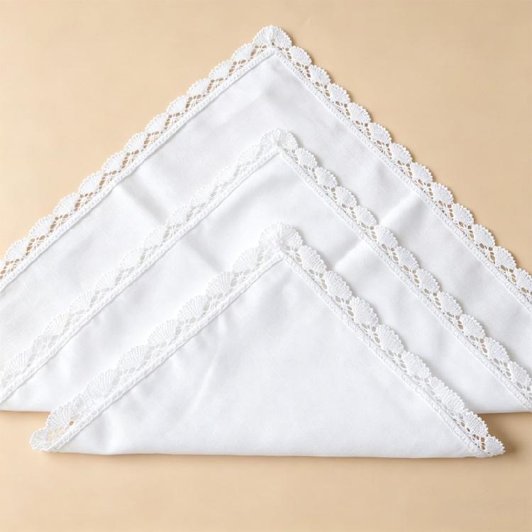Set aus Baumwoll-Taschentüchern mit weißer Spitzenborte, Faltbare quadratische Taschentuch-Tücher für DIY-Stickerei, Taschentücher für die Hosentasche, Für Hochzeiten, Braut und den täglichen Gebrauch