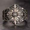 Adjustable Open Ring Men Women With Iris Flower Baroque Carving Sterling Vintage Style