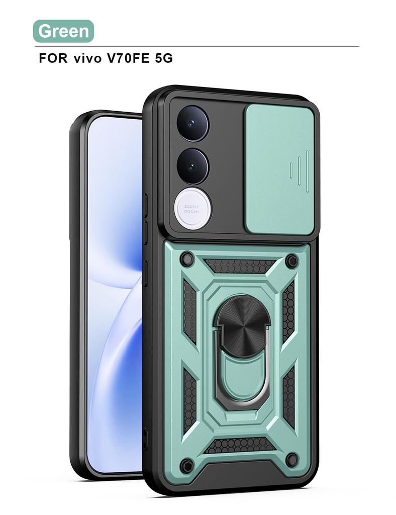 Para Funda Vivo V70 FE Cubierta Vivo V70 FE Soporte con Anillo Magnético para Teléfono Funda Protectora tipo Armadura Cubierta Trasera con Protección de Cámara Deslizante