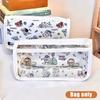 Cartoon Translucent Pencil Case Multi-Layer Vertical Large-Capacity Stationery Storage Bag School Supply Cosmetic Bag