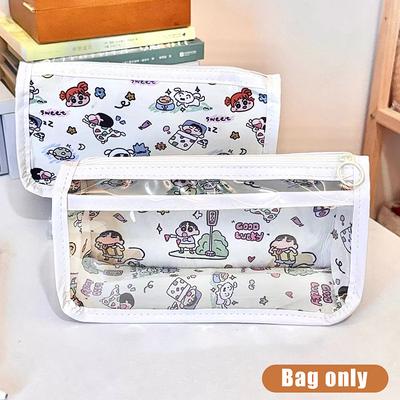 Cartoon Translucent Pencil Case Multi-Layer Vertical Large-Capacity Stationery Storage Bag School Supply Cosmetic Bag