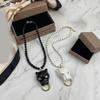 Women's Beaded Pearls Necklace Enamel Leopard Pendant Accent Elegant Clavicle Chain For Daily And Evening Wear