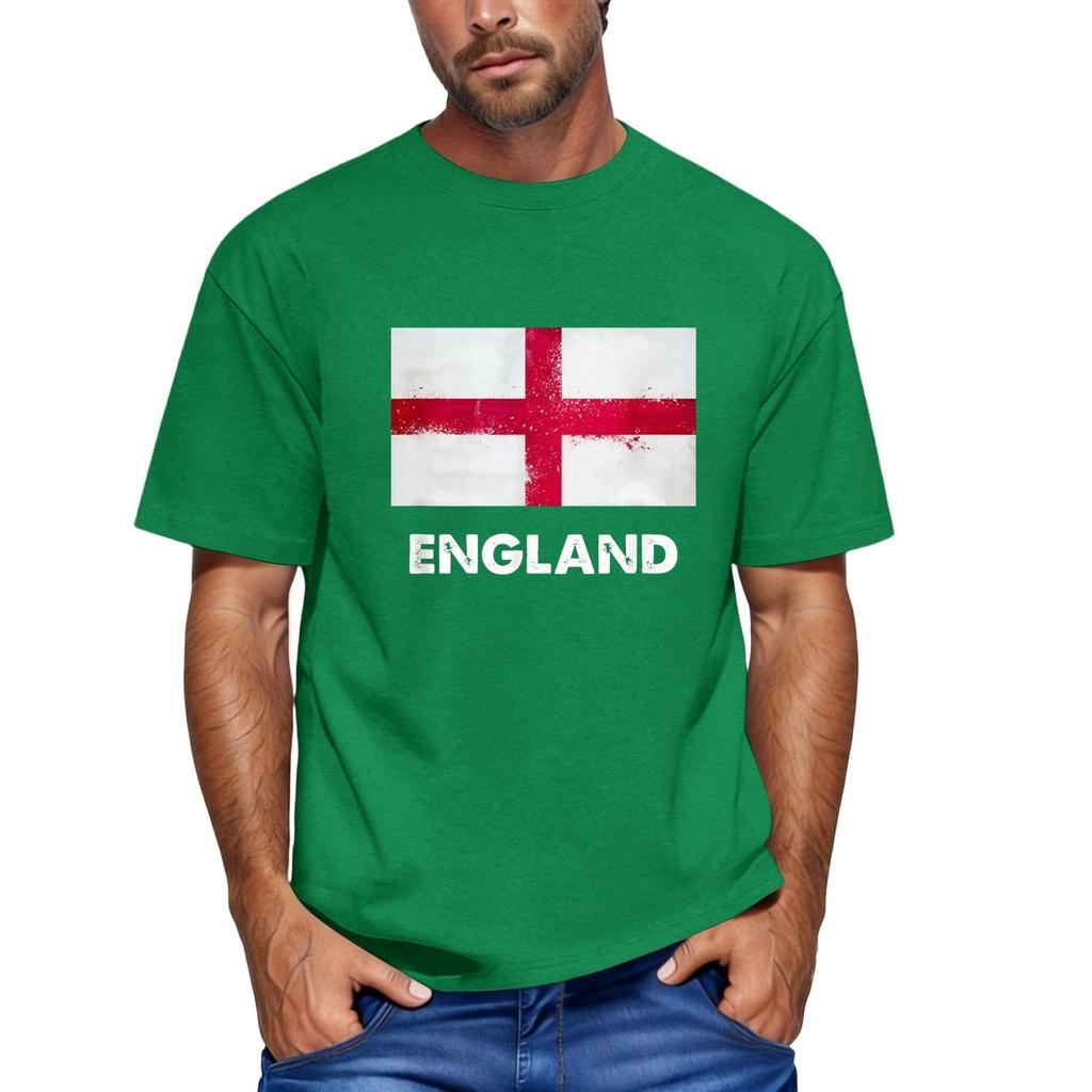 Men's Casual Short Sleeve T Shirt Crew Neck Printed Graphic Tee Top England Flag Design Fashionable Fit