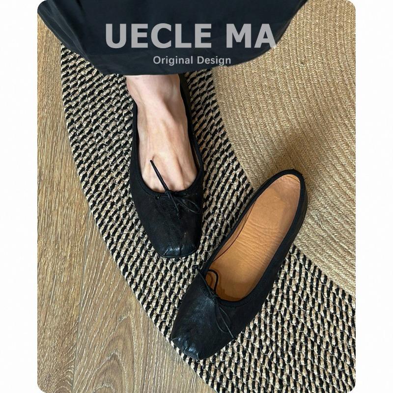 Cowhide~ Genuine leather handmade shoes retro style shallow mouth flat sole shoes women's versatile commuter bow ballet shoes