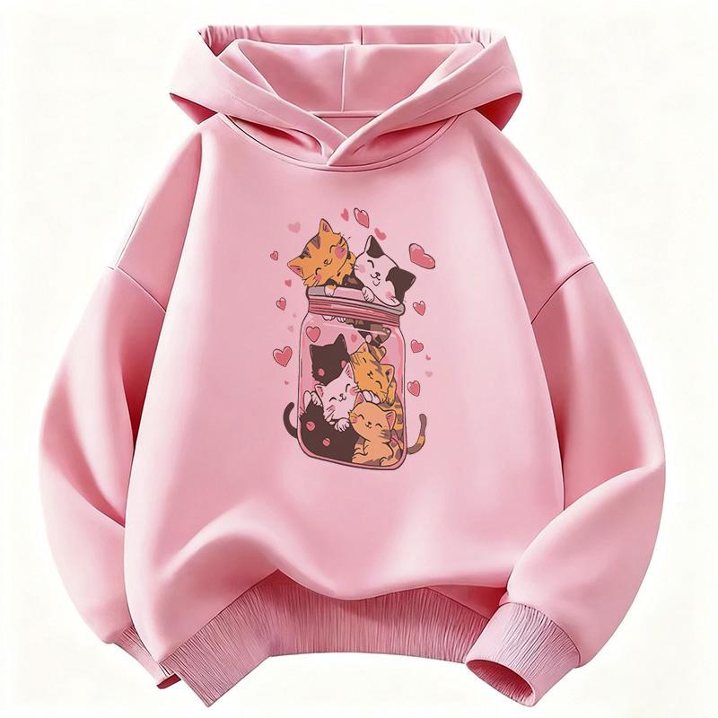 Happy Cat Lover Design Y2k Hooded Kids Children's Sweatshirt Cute Hoody for Boys Girls Autumn Winter Casual Hoodies