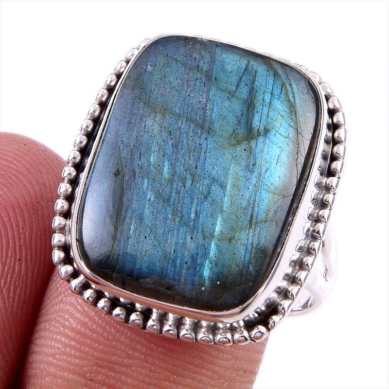 

Natural Labradorite Gemstone 925 Solid Sterling Silver Jewelry Ring Size 9 K3k34