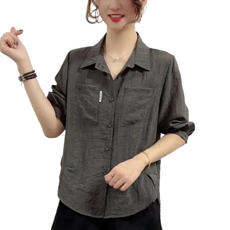 Spring 2026 Stylish Lapel Short Sleeve Solid Top for Middle-aged and Elderly Women