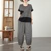 DIMANAF 2026 Plus Size Pants Suits Women Sets Suits Summer Vintage Loose Tops Shirts Long Pants Cotton Linen Casual Black