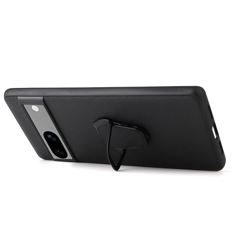 

For Google Pixel 7a Phone Case Textured PU Leather Coated TPU+PC Anti-drop Back Cover with Kickstand B
