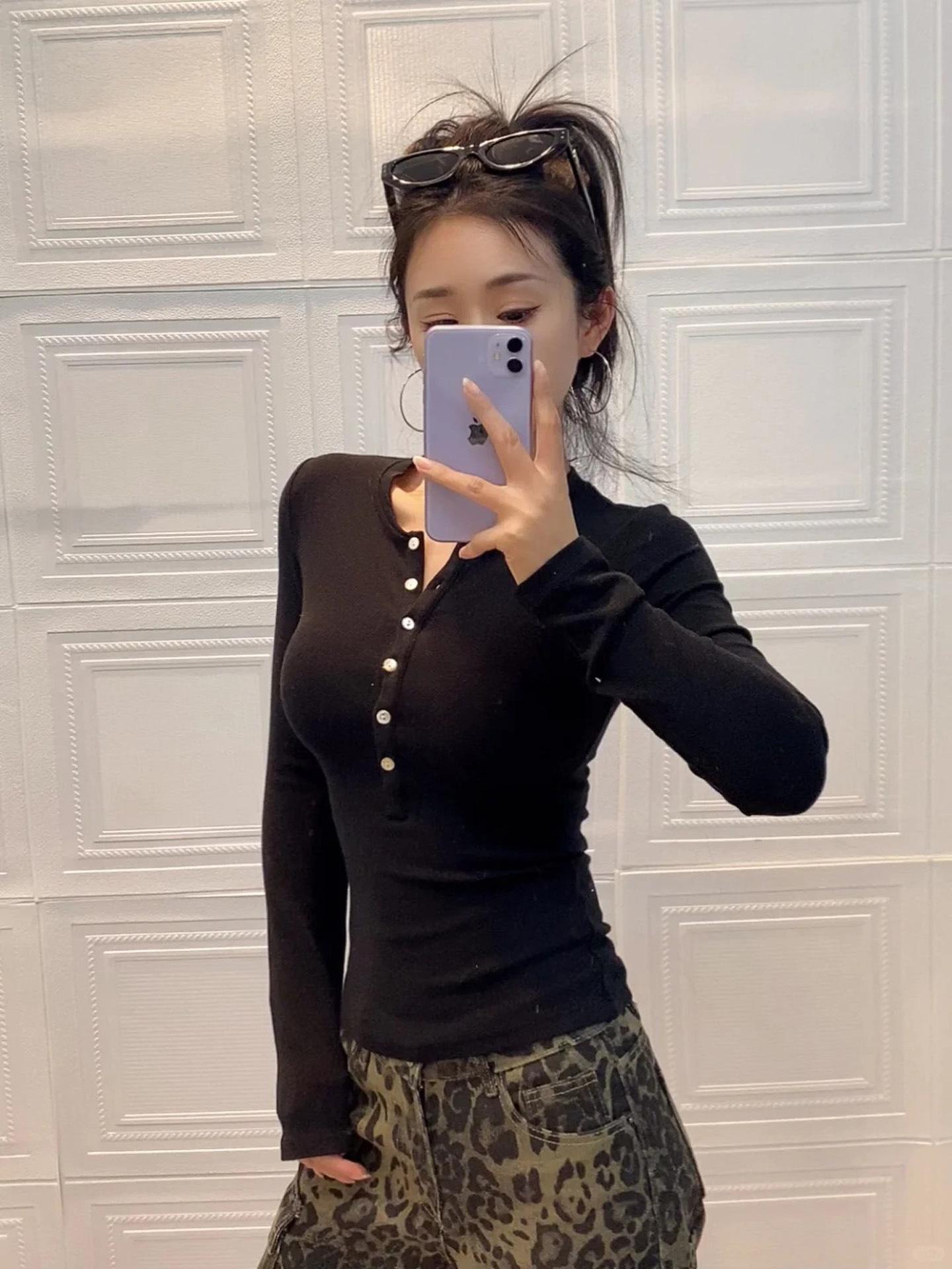 

Women s Henley Cashmere-Like Mousse Base Layer Top: Cinched Waist, Sweet Cool Style, Long Sleeves, Autumn/Winter Large