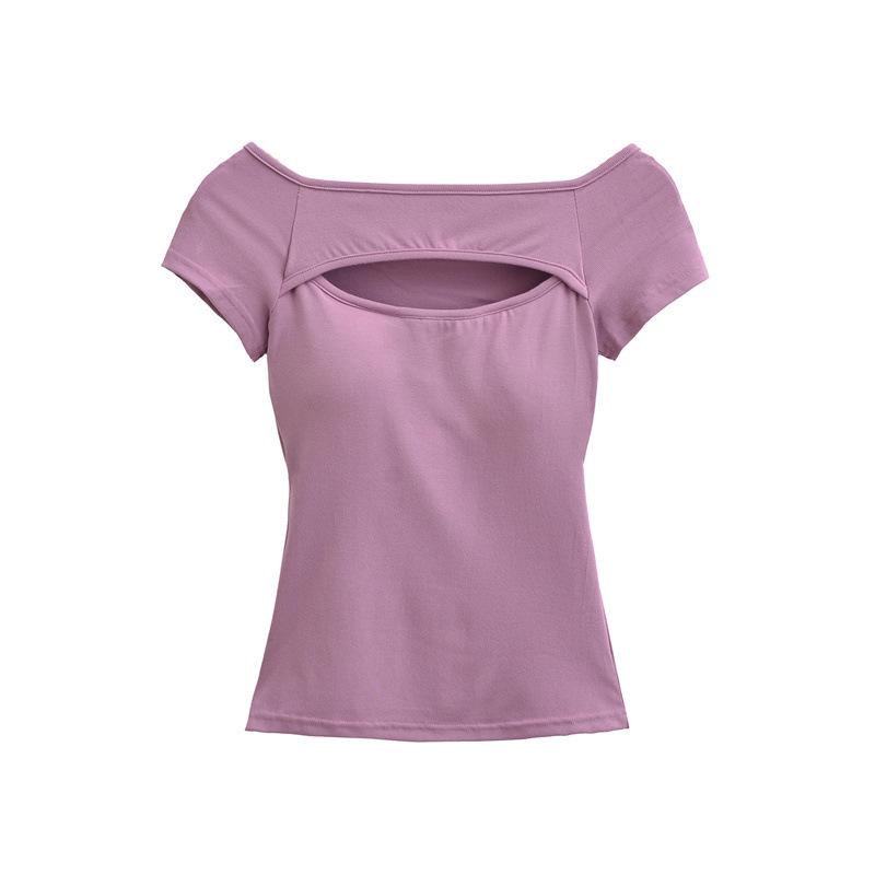 Chic One-Shoulder Hollow Short-Sleeve Women's Slim-Fit T-Shirt