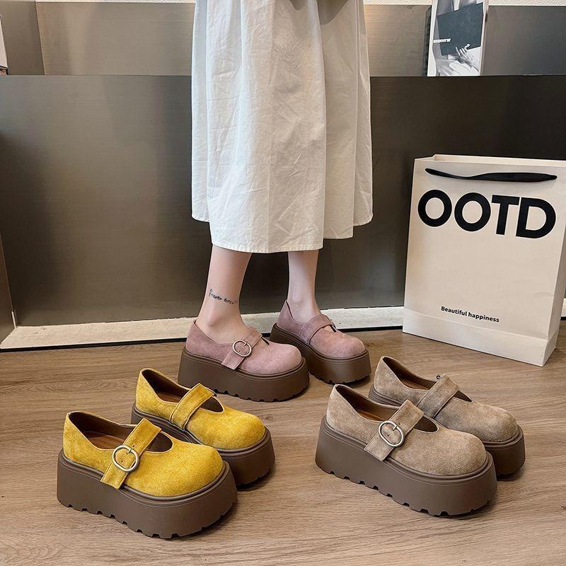 Casual fashion Mary Jane women's shoes spring and summer new Velcro low-top thick-soled heightening single shoes