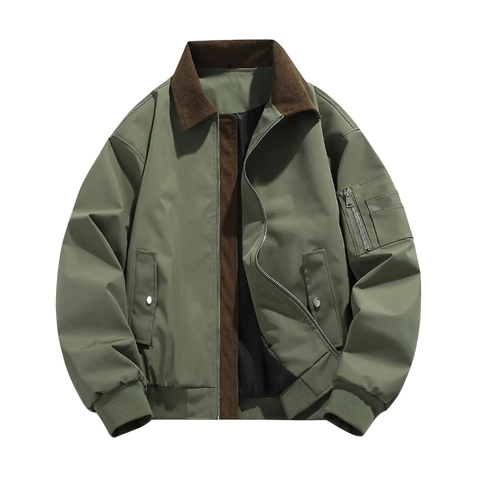 

Men s Autumn Winter Turn Down Collar Jacket Solid Color Casual Sports Jacket Full Zipper Lightweight Outdoor Workwear Tops XXL армия зеленый