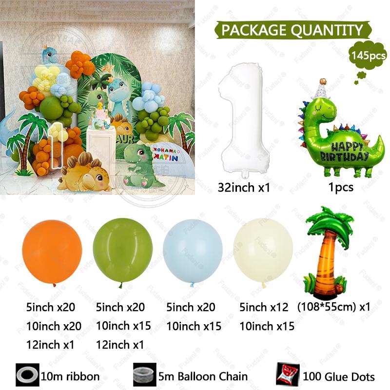 

145 шт. Воздушные шары на тему динозавров Белое число Набор шаров для дня рождения Милый тематический набор животных для украшения вечеринки Фон для фото на день рождения 32inch