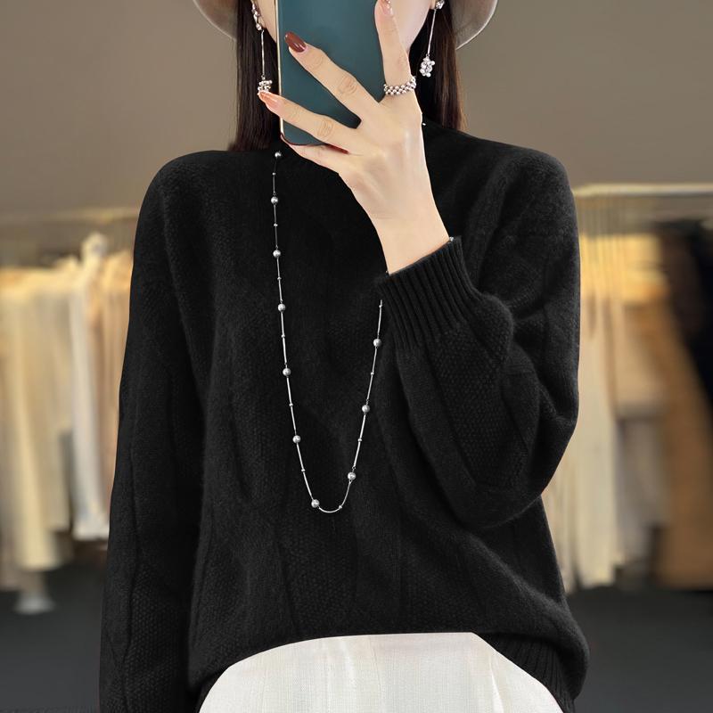 Women's Pullovers Winter Soft Merino Wool Sweater Half High Neck Thick Cashmere Sweater