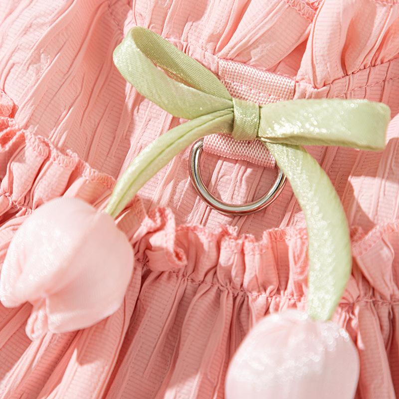 Spring Summer Dog Tulip Pleated Dress Teddy Dress Princess Style Lady Cat Two Feet Pet Dress