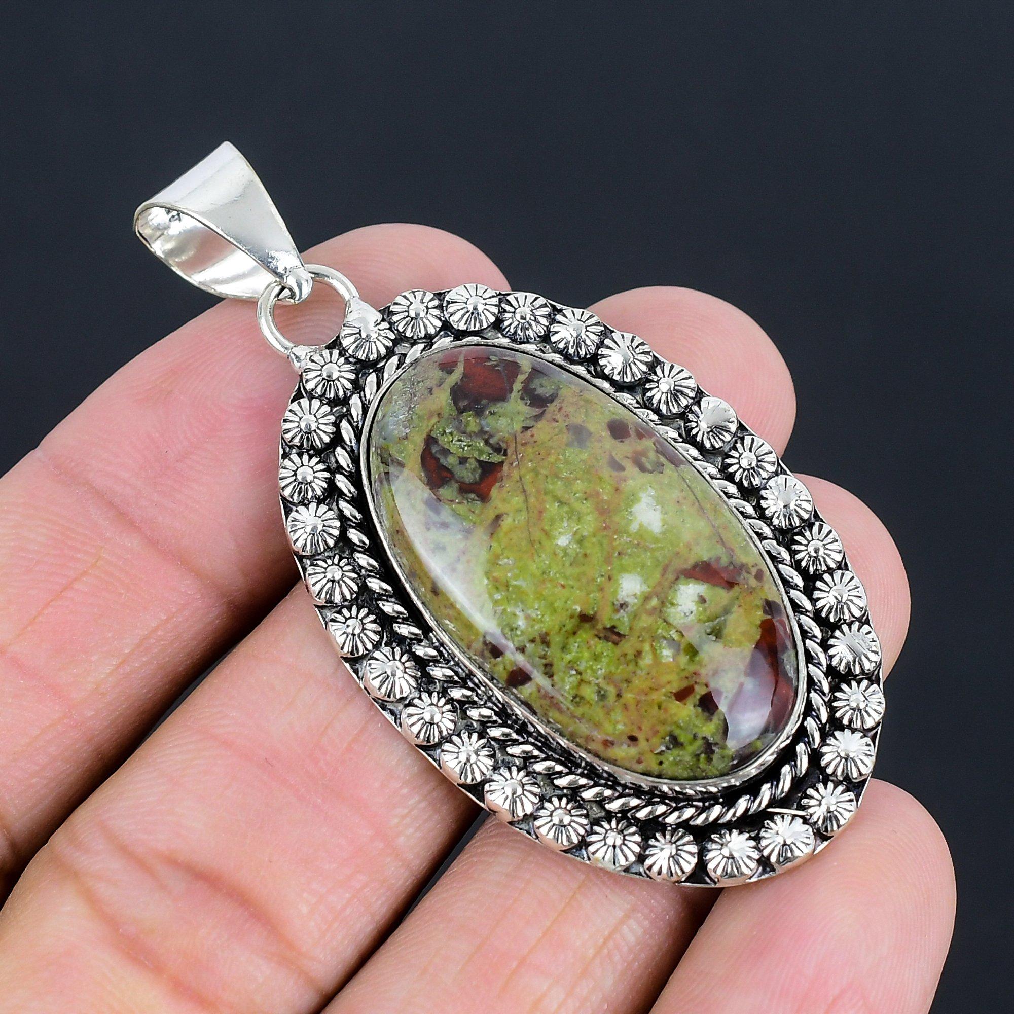 

Dragon Jasper Gemstone Handmade 925 Sterling Silver Jewelry Pendant 2.40 зелёный