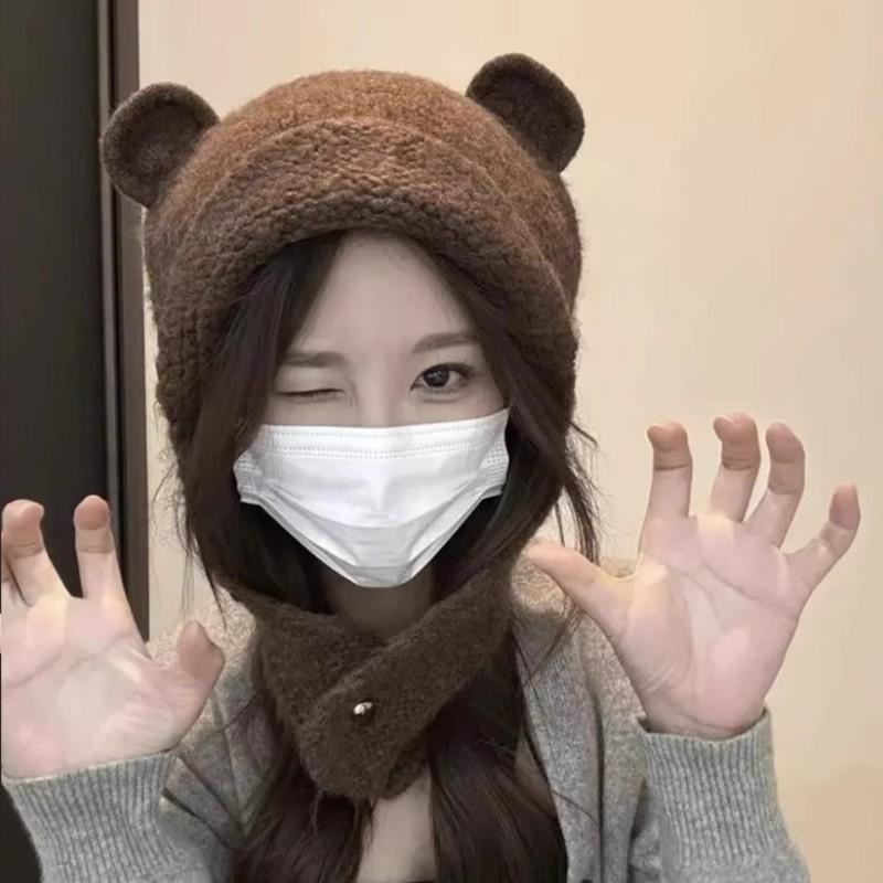 

Sweet and cute bear children s new autumn and winter warm ear protection knitted wool hat female versatile and small face сірий колір