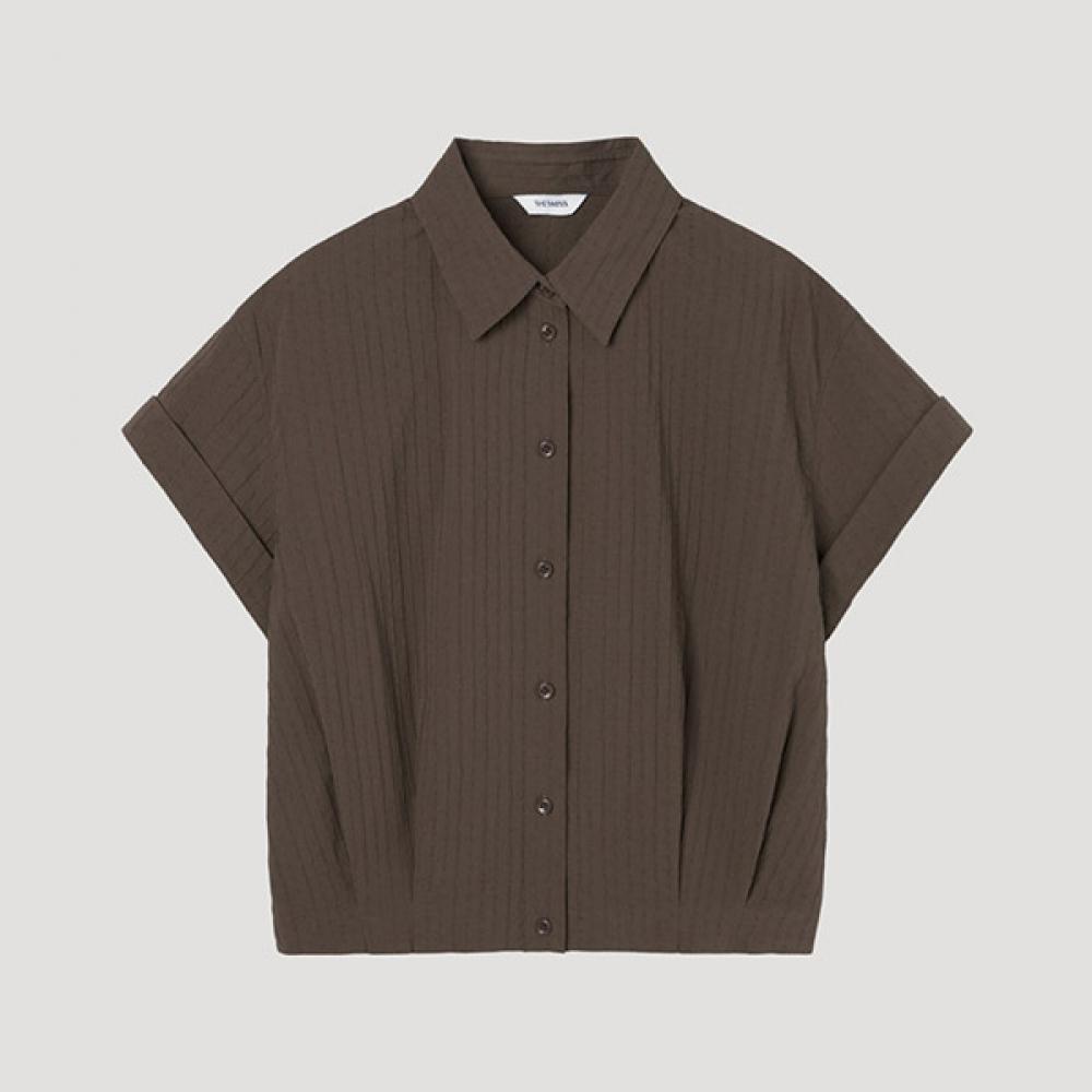 

[She S miSS] Sheer Sucker Roll Up Half Sleeve Shirt SwwStp22170 Br Braun/55