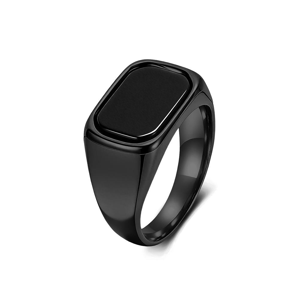 Cold Wind Square Black Gemstone Titanium Steel Ring Men's Niche High-end Sense Literary Temperament Ring