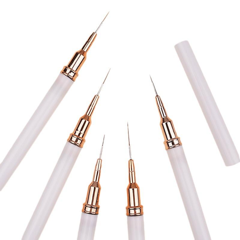Japanese Ultra-Fine Nail Art Brush Set: 5-Piece Liner Brushes for Color Painting and Flower Designs with Gel Nail Precision.