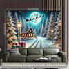 1 piece of 2D background fabric vibrant polyester background fabric of a snowy cabin and Santa Claus hanging fabricZL