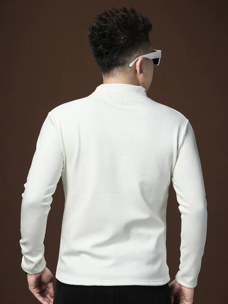 Men's Fleece-Lined Half-Turtleneck Gold-Printed Long-Sleeve T-Shirt