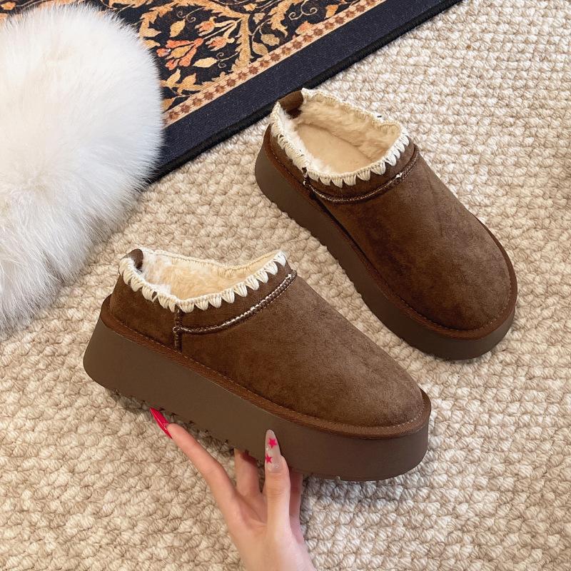 Popular Velvet Snow Boots Women's 2025 New Autumn and Winter Retro Thick-soled Northeast Warm and Non-slip One Pedal and Half Drag