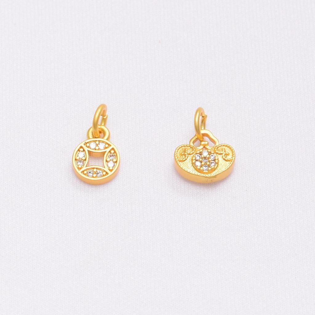 Vergoldeter Zirkon Münzanhänger mit Perlen Schmuckzubehör - Sandgold Farbe Charm