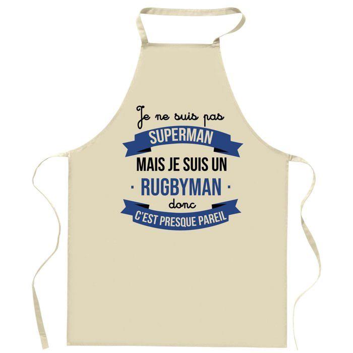 Tablier de cuisine - Rugbyman Superhéros - Coton résistant - Impression DTG durable - Liens ajustables