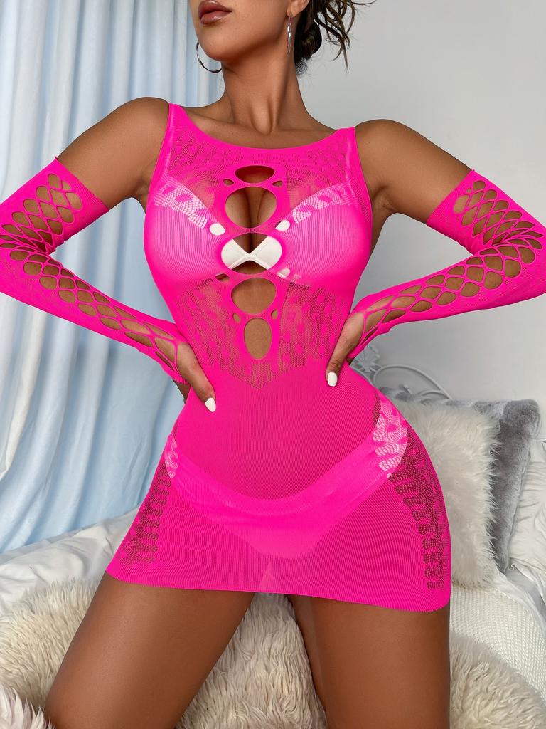 Sexy Lingerie Fishnet Dress Hollow Out Mesh Hot Bodycon Dress Women Transparent Lace Sexy Babydolls Sleepwear Night Dress