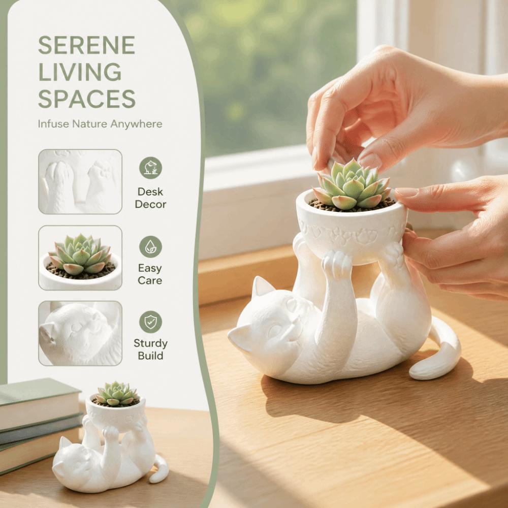 3D Printed Succulent Planter Plastic Cat Plant Pot Unique Flowerpot  Room Decoration