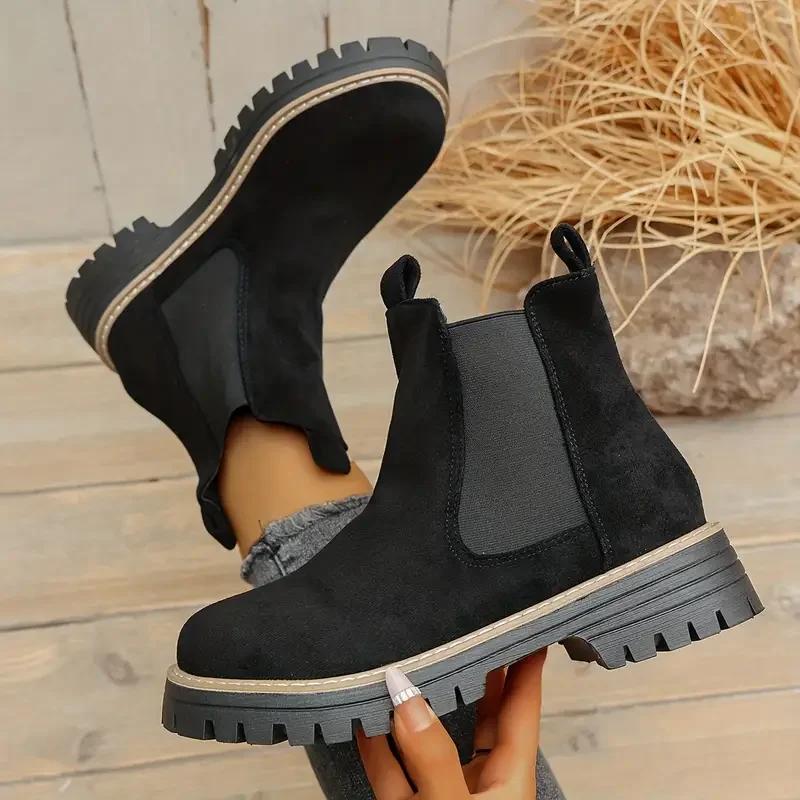 

Зимние женские ботинки Новая уличная модная обувь Удобные ботинки челси на толстой подошве Женская повседневная удобная женская обувь 36