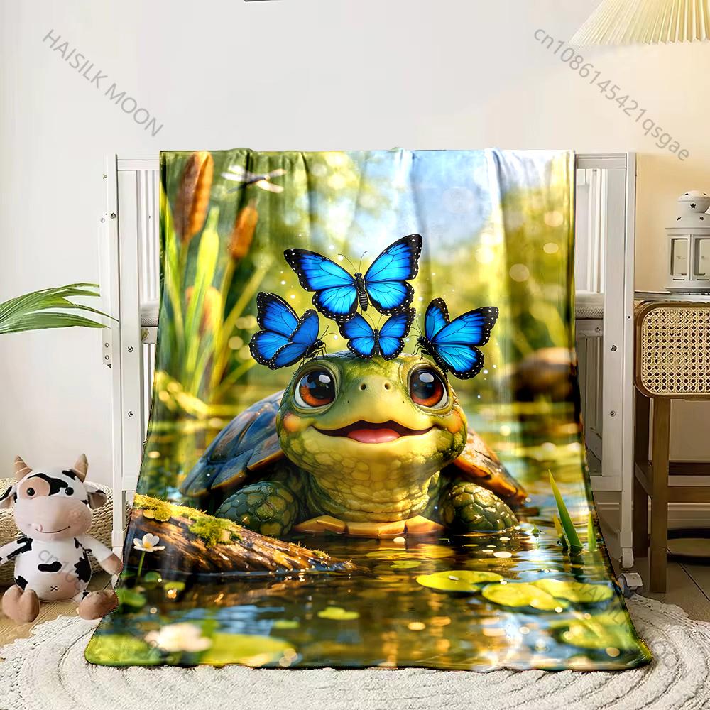 

1PC Turtle with blue butterflies Print Adult Children Warm Blankets Home Travel Car Soft Comfortable Suitable for all seasons 75x100cm