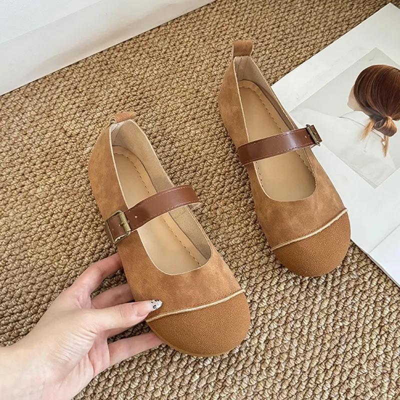 Móda Nový Styl Módní Dámské Mokasíny Semišová Kůže Dámské Boty Retro Měkká Podrážka Pohodlné Baleríny Korejský Kulatý Špička Ležérní Boty