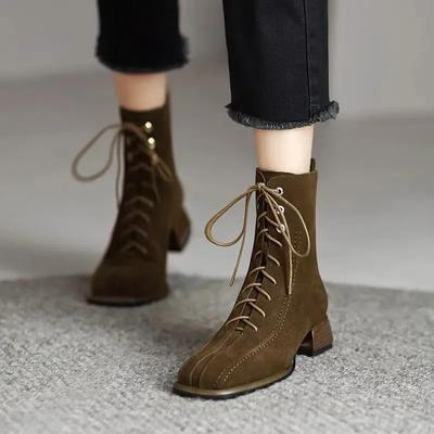 Fashion 2024 Fashion Women's Shoes Back  Women's Boots Fashion Front Lace-up Modern Boots Women Hot Sale Square Heel Ankle Boots