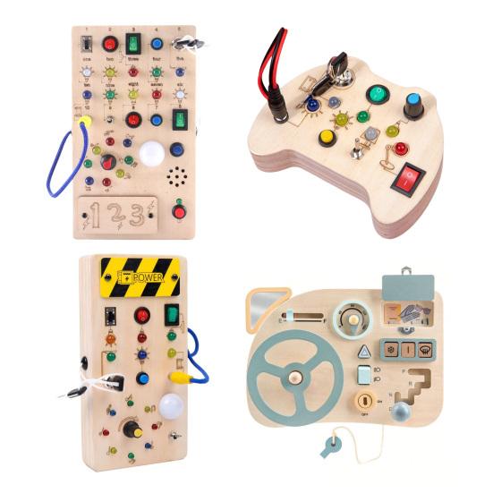 LED Light Switch Busy Board Toddler Light-up Switch Control Wooden Board Fine Motor Skills Kids Educational Learning Activity Game Board Toy