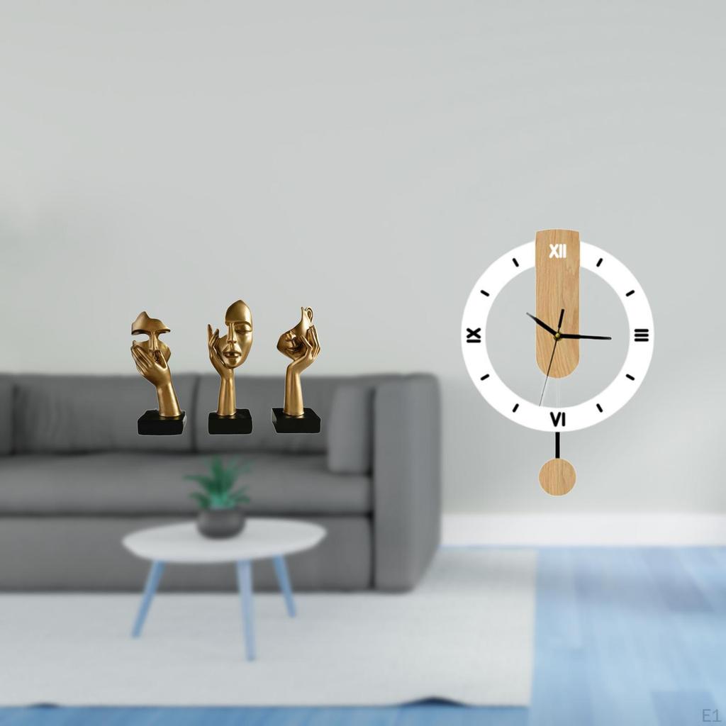 Resin Thinker Statues Tabletop Decorations with Large Roman Numerals Silent Wall Clock Abstract Art