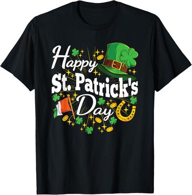 Happy St Patricks Day Irish Shamrock Horseshoe Graphic Tee Unisex Women Casual TShirt