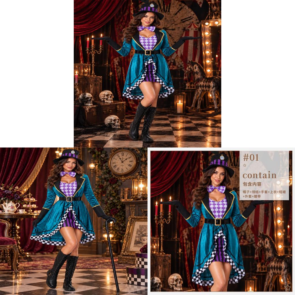 Alice In Wonderland Mad Hatter Halloween Women Costume With Polyester Fabric For Cosplay Party