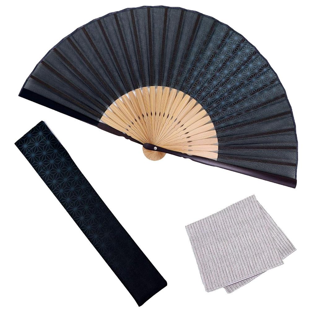 Osaka Choseido Fan Mens Stylish Business Case Handkerchief Set Hemp Leaf Pattern