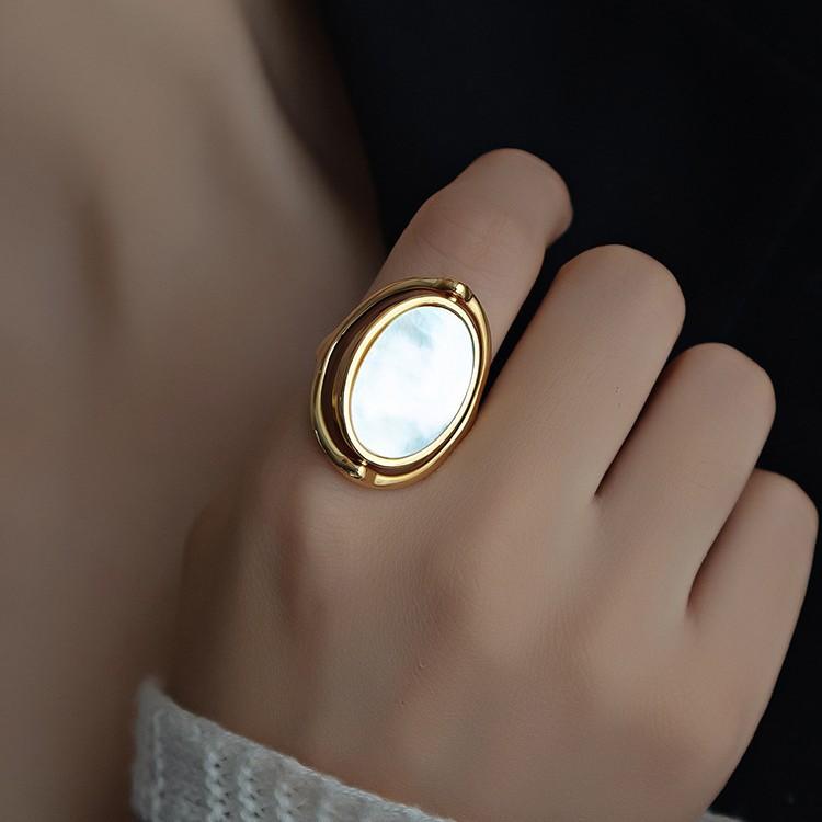 Qiqi Rotatable Double-Sided Artificial Fritillary Ring, Abalone Shell Light Luxury High-End Niche Design Fashionable Personality