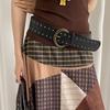 Suede Leather Waistband Rivet Western Cowboy Belt Adjustable Women Wide Belt  Pants Accessories