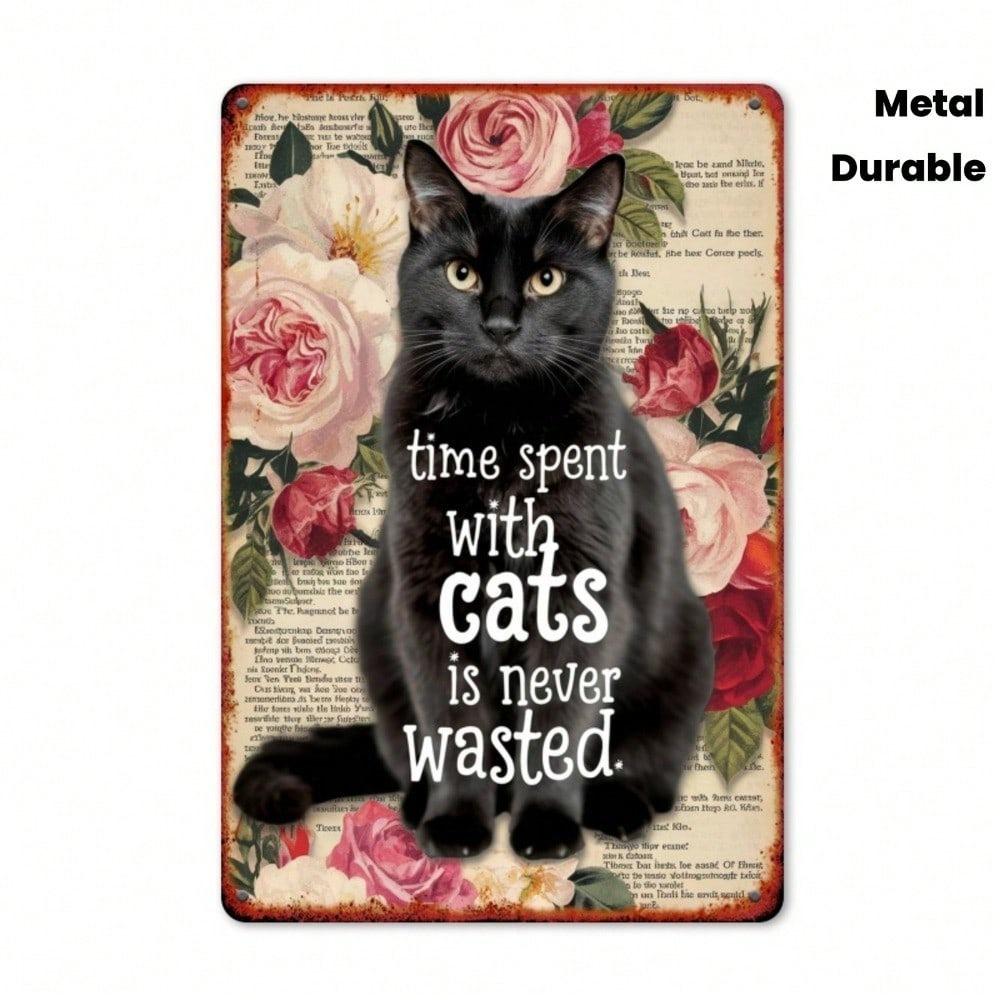 Vintage Cat Metal Sign 8x12 Inch Wall Decor for Home Kitchen Bathroom Cat Lover Gift