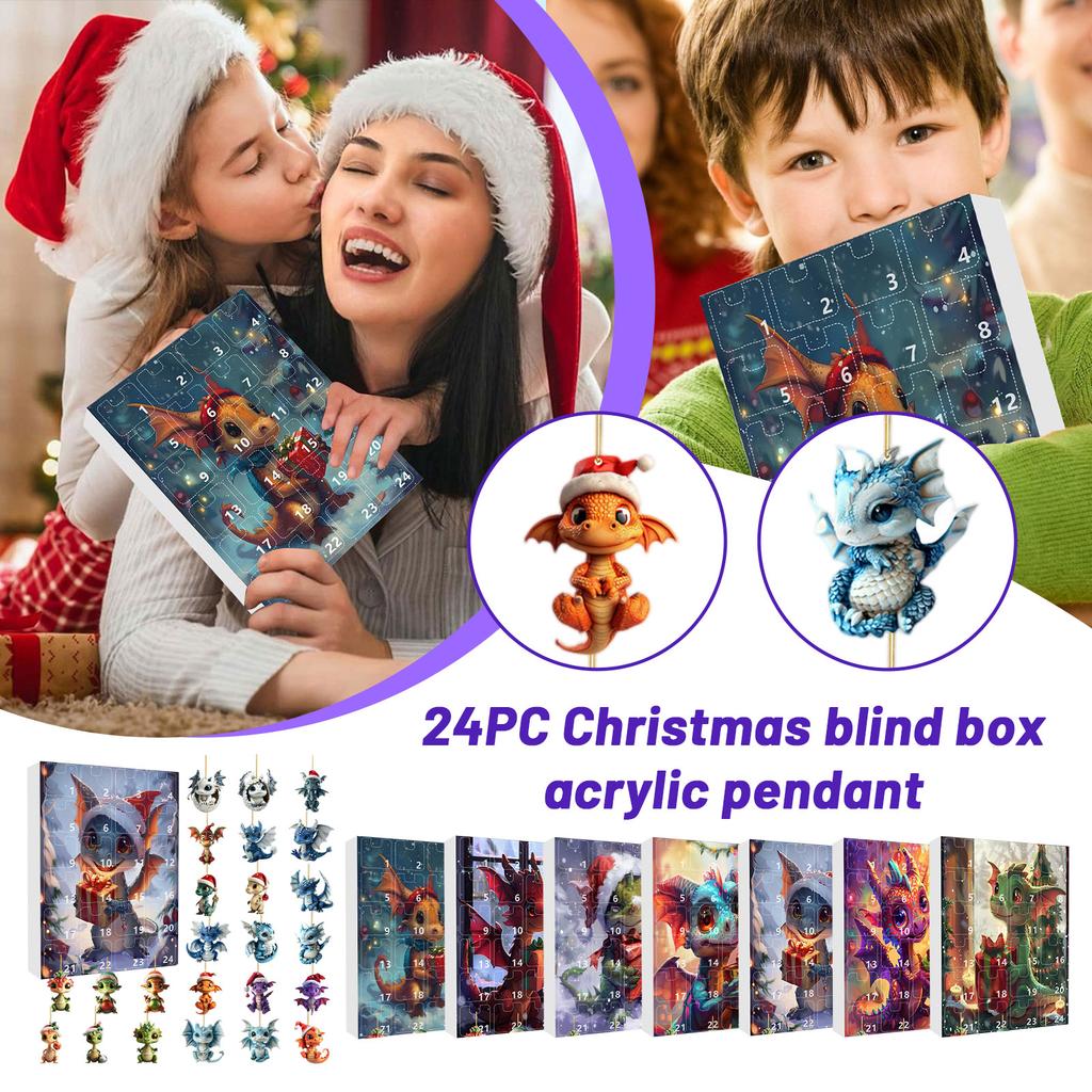 2D Advent Calendar Box, Christmas Countdown Calendar (with Dragon Decorative Toy), 24-Day Christmas Advent Calendar, Christmas Tree Decoration