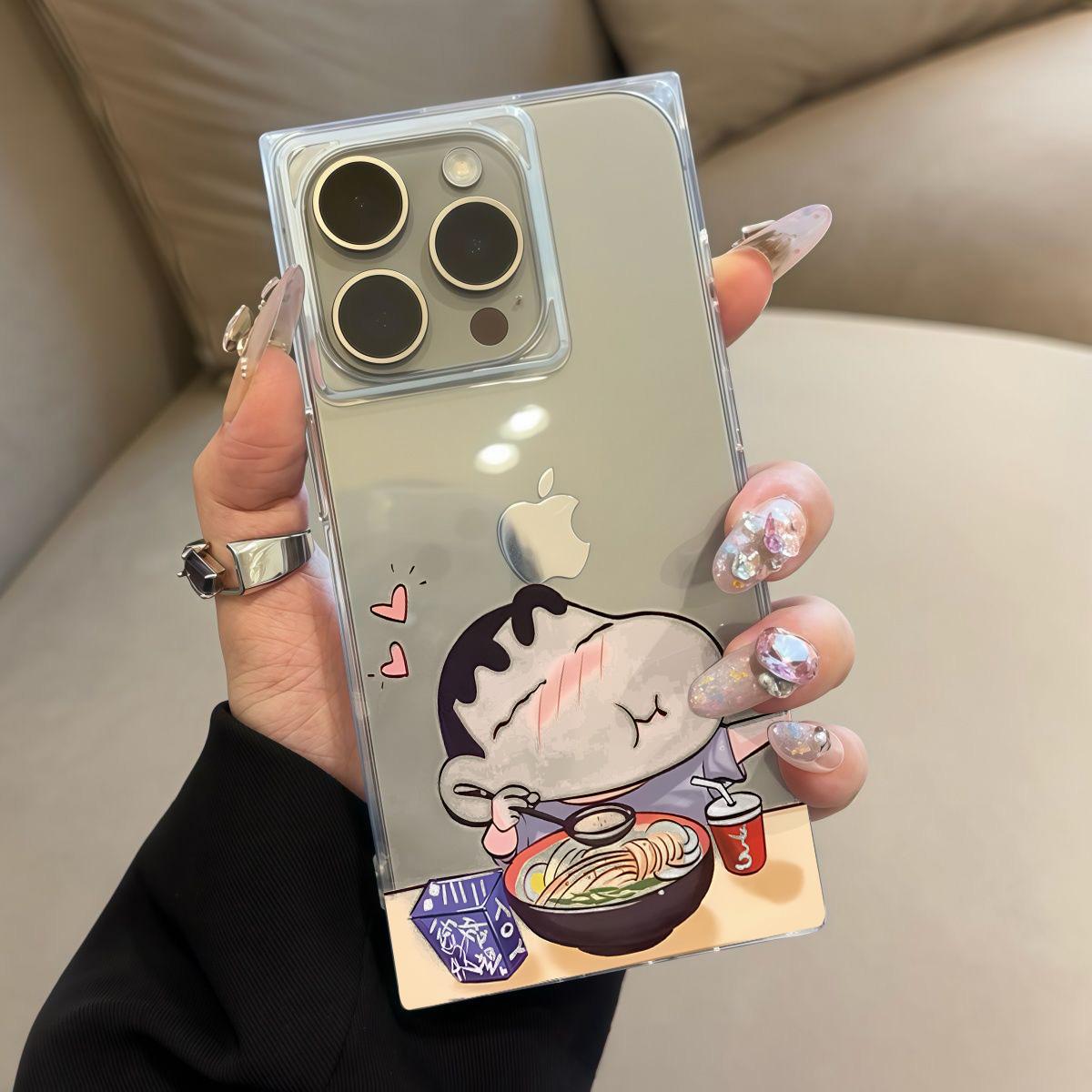 

Square Back Tube Protection Clear Case For iPhone 16 ProMax 14 Pro Max 13 12 11 15 Plus Anti-Oxygen,Eating Xiaoxin Pattern Casing iphone 11 ProMax