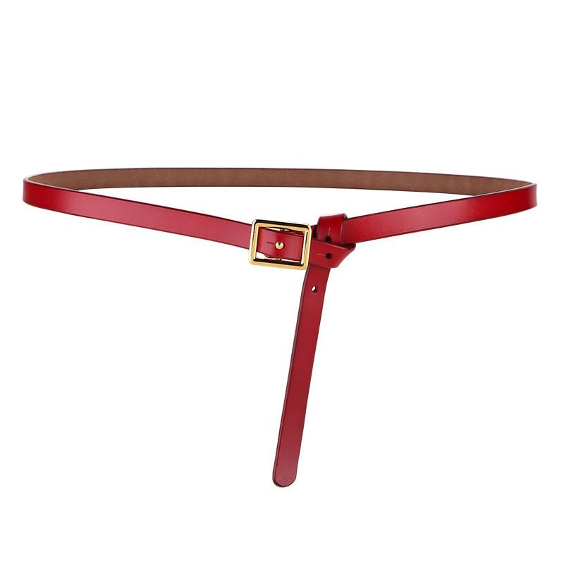 Pure Leather Thin Waist Belt For Dresses With Metal Buckle For Womens Fashion
