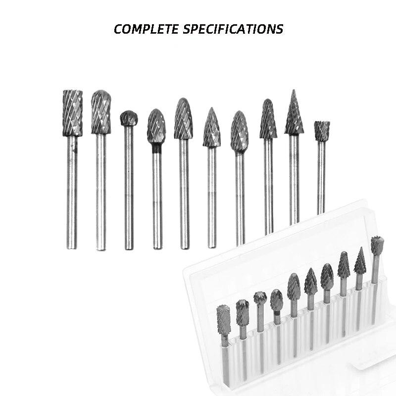 10 STÜCKE Wolframstahl Schleifkopf Hartmetall Rotationsfeilen Set Metall Polierkopf Wolframstahl Rotationsfeile Fräser