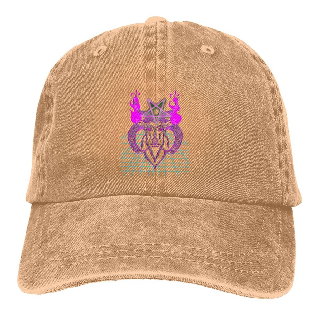 Reine Farbe Papa Hüte Der Teufel Neon Retrowave Damen Hut Sonnenblende Baseball Caps Baphomet Satan Lucifer Schirmmütze