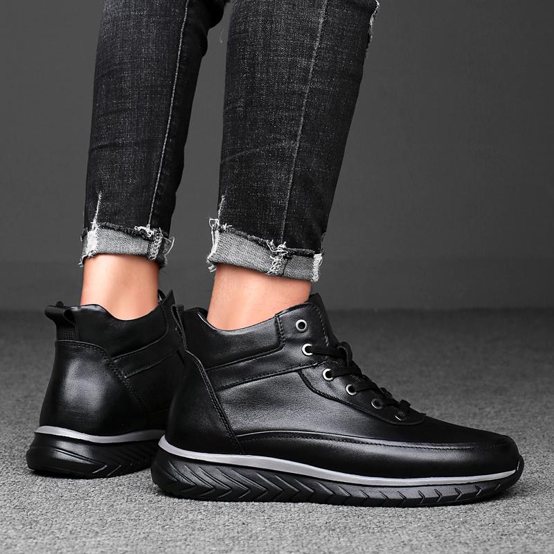 Fashion Mens Fashion Sneakers Genuine Leather Male Basic Boots Handmade Men's Low Top Casual Shoes Lace-Up Men Winter Plush Snow Boots